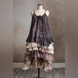 Hand Crafted Brown Crinkle Camisole with Ruffle Accent